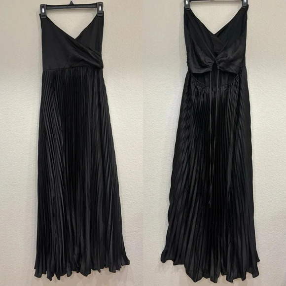 NWOT Lulus Precious Sentiments Black Satin Pleated Tie-Back Maxi Dress - Picture 5 of 8